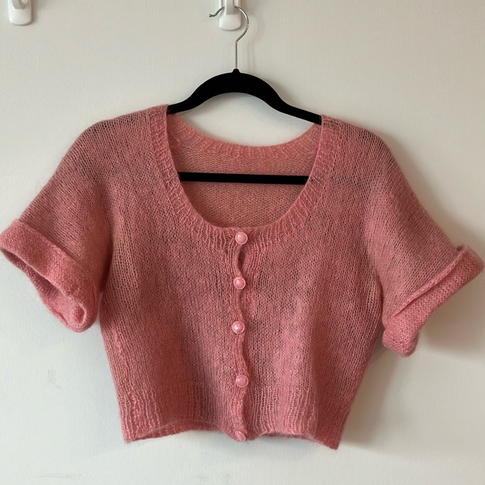 Vintage handmade pink crop top mohair sweater